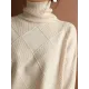 Casual Loose Solid Color Striped High-Neck Long Sleeves Sweater Tops Casual Loose Solid Color Striped High-Neck Long Sleeves Sweater Tops