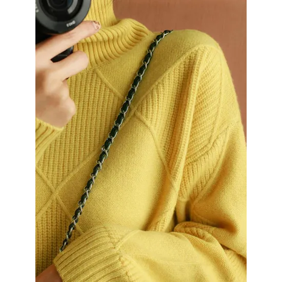 Casual Loose Solid Color Striped High-Neck Long Sleeves Sweater Tops Casual Loose Solid Color Striped High-Neck Long Sleeves Sweater Tops