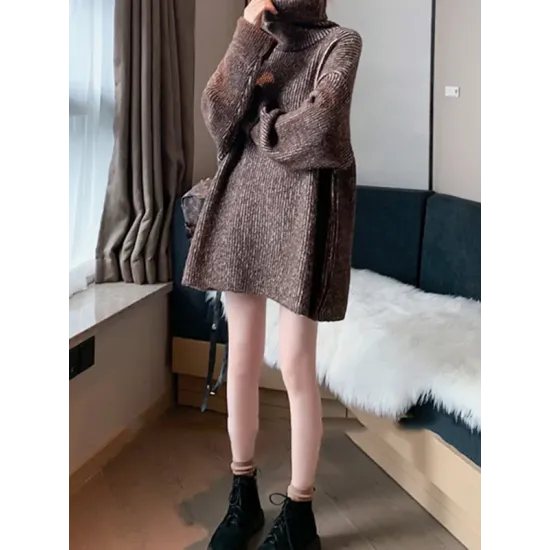 Original Loose Contrast Color High-Neck Long Sleeves Sweater Tops Original Loose Contrast Color High-Neck Long Sleeves Sweater Tops