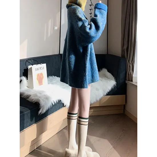Original Loose Contrast Color High-Neck Long Sleeves Sweater Tops Original Loose Contrast Color High-Neck Long Sleeves Sweater Tops