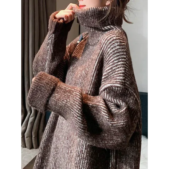 Original Loose Contrast Color High-Neck Long Sleeves Sweater Tops Original Loose Contrast Color High-Neck Long Sleeves Sweater Tops