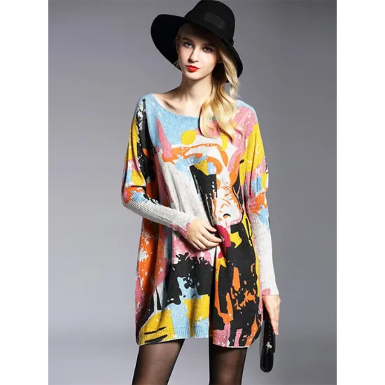 Vintage Wool Blend Contrast Color Printed Sweater Vintage Wool Blend Contrast Color Printed Sweater