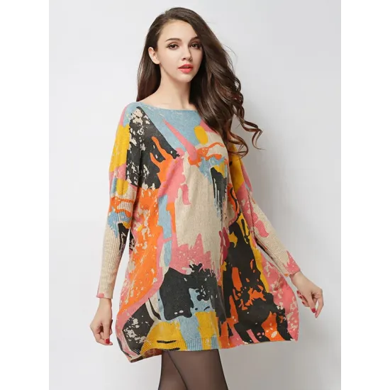 Vintage Wool Blend Contrast Color Printed Sweater Vintage Wool Blend Contrast Color Printed Sweater