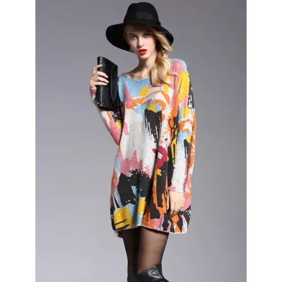 Vintage Wool Blend Contrast Color Printed Sweater Vintage Wool Blend Contrast Color Printed Sweater