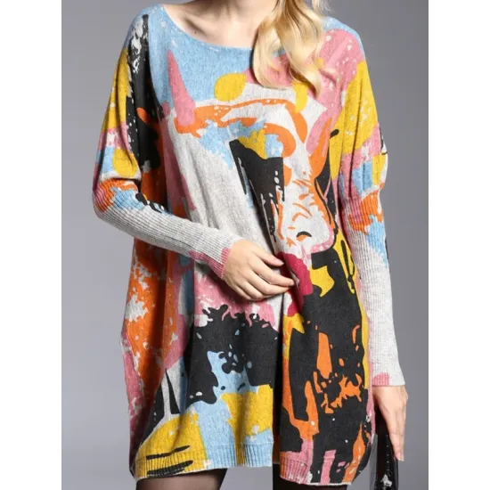 Vintage Wool Blend Contrast Color Printed Sweater Vintage Wool Blend Contrast Color Printed Sweater