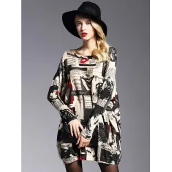 Urban Loose One-Shoulder Printed Split-Joint Sweater