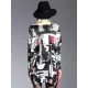 Urban Loose One-Shoulder Printed Split-Joint Sweater Urban Loose One-Shoulder Printed Split-Joint Sweater