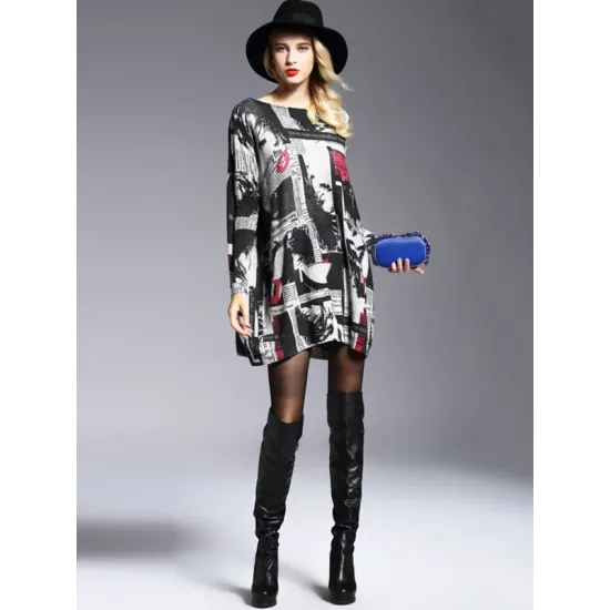 Urban Loose One-Shoulder Printed Split-Joint Sweater Urban Loose One-Shoulder Printed Split-Joint Sweater