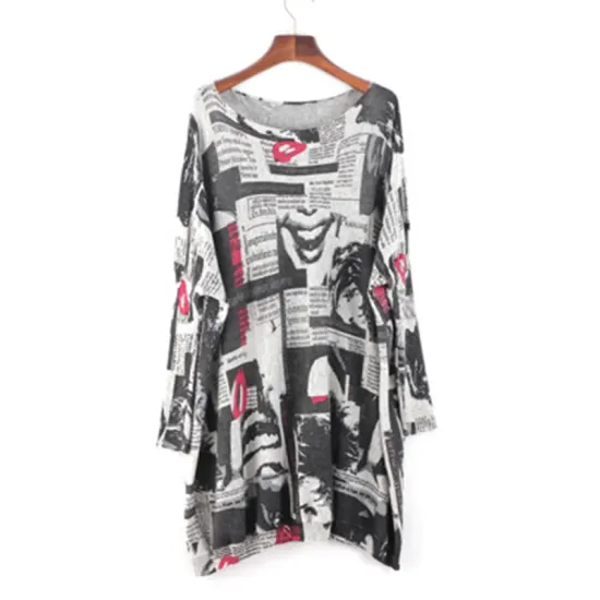 Urban Loose One-Shoulder Printed Split-Joint Sweater Urban Loose One-Shoulder Printed Split-Joint Sweater