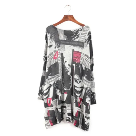Urban Loose One-Shoulder Printed Split-Joint Sweater Urban Loose One-Shoulder Printed Split-Joint Sweater