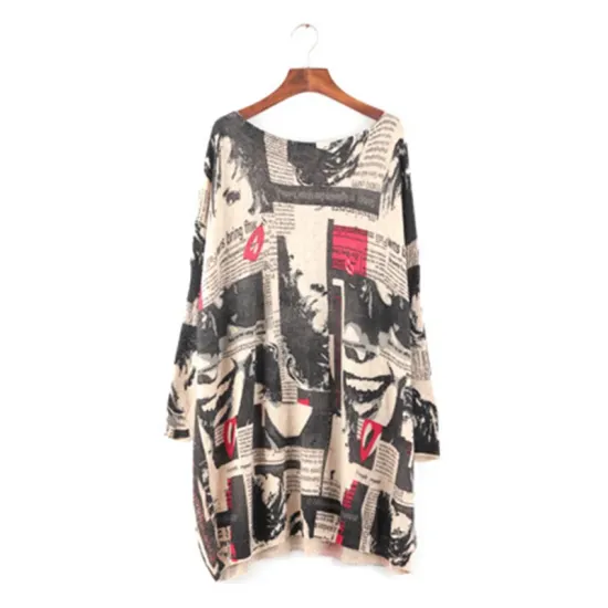 Urban Loose One-Shoulder Printed Split-Joint Sweater Urban Loose One-Shoulder Printed Split-Joint Sweater