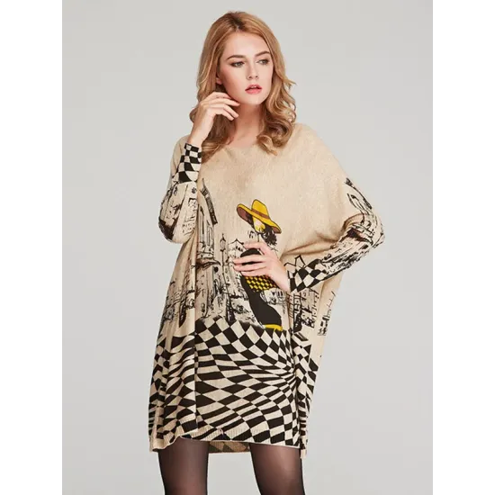 Vintage Loose Printed Split-Joint Sweater Vintage Loose Printed Split-Joint Sweater