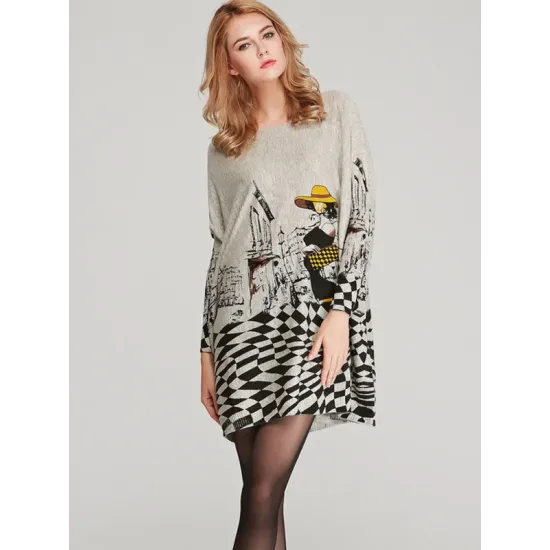 Vintage Loose Printed Split-Joint Sweater Vintage Loose Printed Split-Joint Sweater