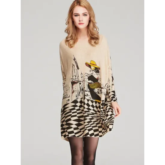 Vintage Loose Printed Split-Joint Sweater Vintage Loose Printed Split-Joint Sweater
