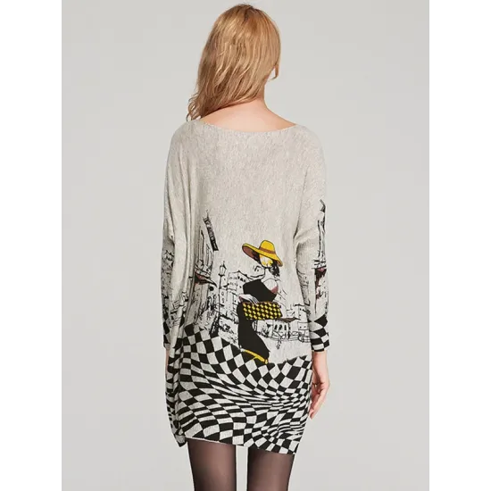 Vintage Loose Printed Split-Joint Sweater Vintage Loose Printed Split-Joint Sweater