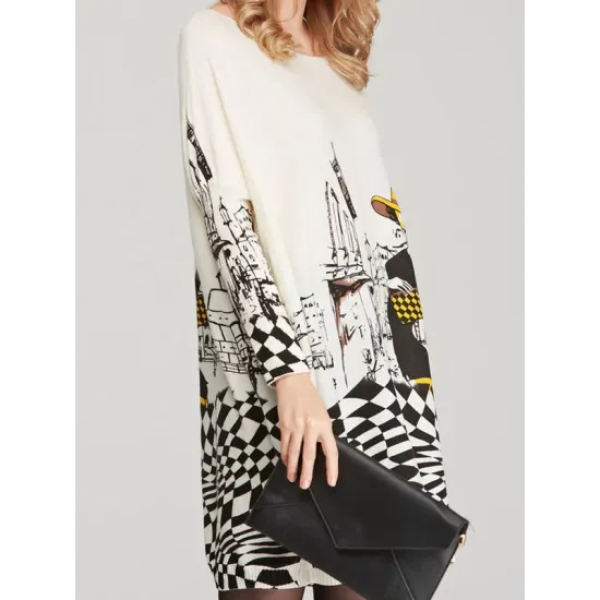 Vintage Loose Printed Split-Joint Sweater Vintage Loose Printed Split-Joint Sweater