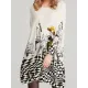 Vintage Loose Printed Split-Joint Sweater Vintage Loose Printed Split-Joint Sweater
