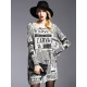 Vintage Loose One-Shoulder Newspaper Printed Split-Joint Sweater Vintage Loose One-Shoulder Newspaper Printed Split-Joint Sweater