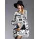 Vintage Loose One-Shoulder Newspaper Printed Split-Joint Sweater Vintage Loose One-Shoulder Newspaper Printed Split-Joint Sweater