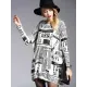 Vintage Loose One-Shoulder Newspaper Printed Split-Joint Sweater Vintage Loose One-Shoulder Newspaper Printed Split-Joint Sweater