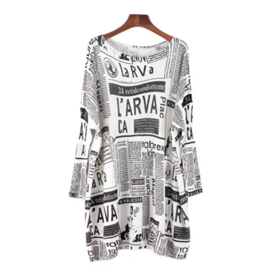 Vintage Loose One-Shoulder Newspaper Printed Split-Joint Sweater Vintage Loose One-Shoulder Newspaper Printed Split-Joint Sweater
