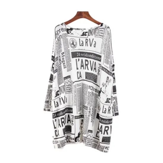 Vintage Loose One-Shoulder Newspaper Printed Split-Joint Sweater Vintage Loose One-Shoulder Newspaper Printed Split-Joint Sweater