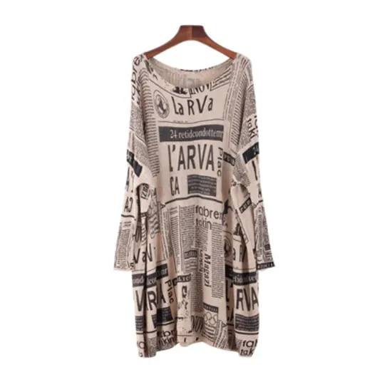 Vintage Loose One-Shoulder Newspaper Printed Split-Joint Sweater Vintage Loose One-Shoulder Newspaper Printed Split-Joint Sweater