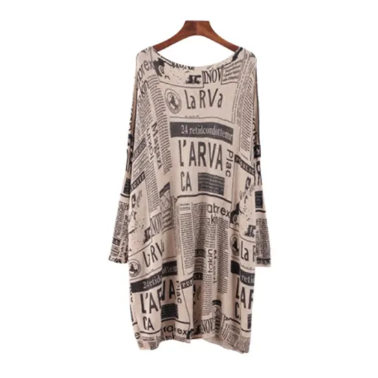 Vintage Loose One-Shoulder Newspaper Printed Split-Joint Sweater Vintage Loose One-Shoulder Newspaper Printed Split-Joint Sweater
