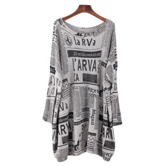 Vintage Loose One-Shoulder Newspaper Printed Split-Joint Sweater Vintage Loose One-Shoulder Newspaper Printed Split-Joint Sweater