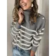 Original Loose Striped Buttoned High-Neck Long Sleeves Sweater Top Original Loose Striped Buttoned High-Neck Long Sleeves Sweater Top