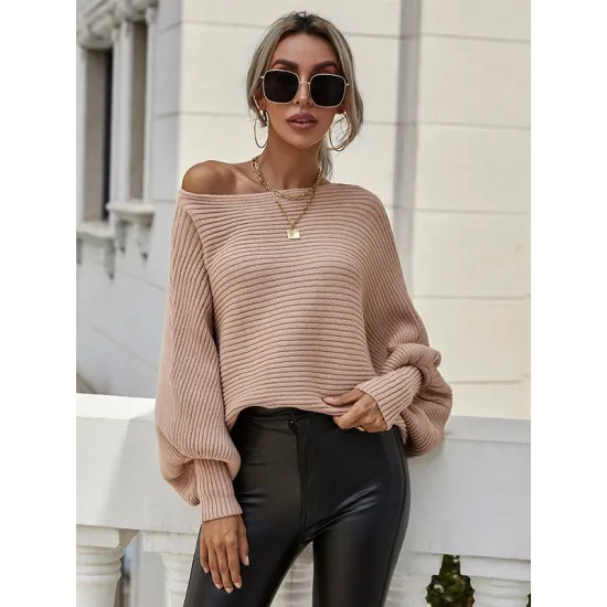 Casual Loose 6 Colors Off-The-Shoulder Long Sleeves Sweater Top Casual Loose 6 Colors Off-The-Shoulder Long Sleeves Sweater Top