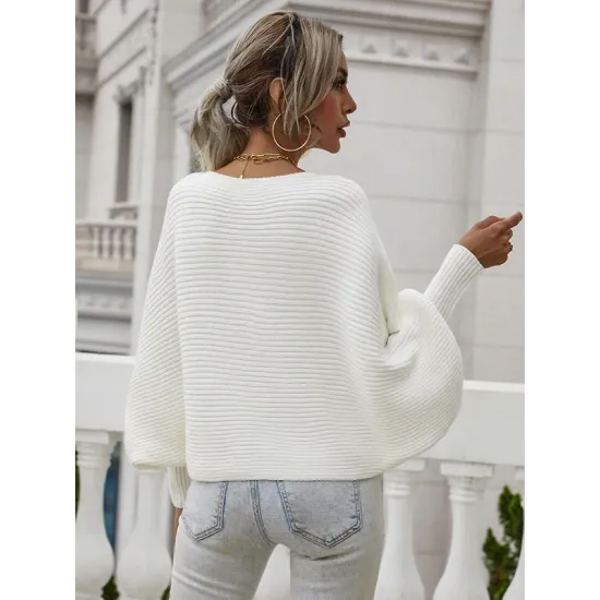 Casual Loose 6 Colors Off-The-Shoulder Long Sleeves Sweater Top Casual Loose 6 Colors Off-The-Shoulder Long Sleeves Sweater Top