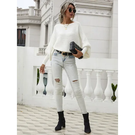 Casual Loose 6 Colors Off-The-Shoulder Long Sleeves Sweater Top Casual Loose 6 Colors Off-The-Shoulder Long Sleeves Sweater Top