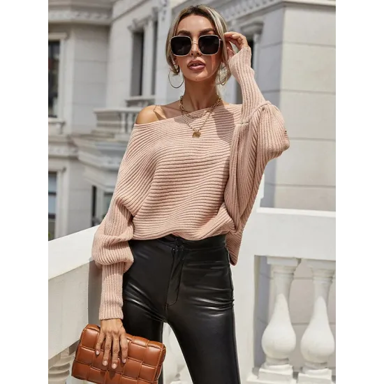 Casual Loose 6 Colors Off-The-Shoulder Long Sleeves Sweater Top Casual Loose 6 Colors Off-The-Shoulder Long Sleeves Sweater Top