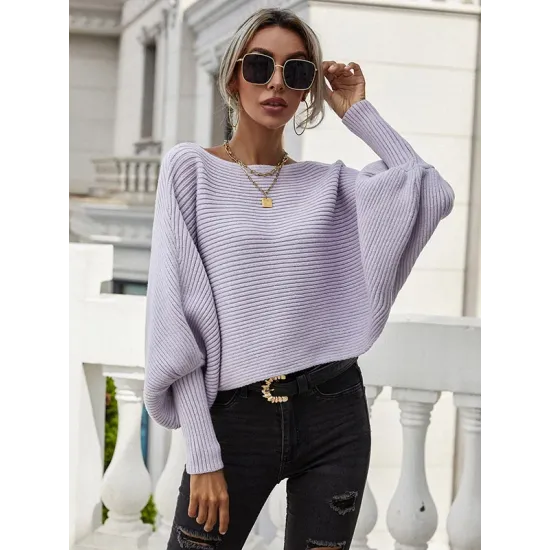 Casual Loose 6 Colors Off-The-Shoulder Long Sleeves Sweater Top Casual Loose 6 Colors Off-The-Shoulder Long Sleeves Sweater Top