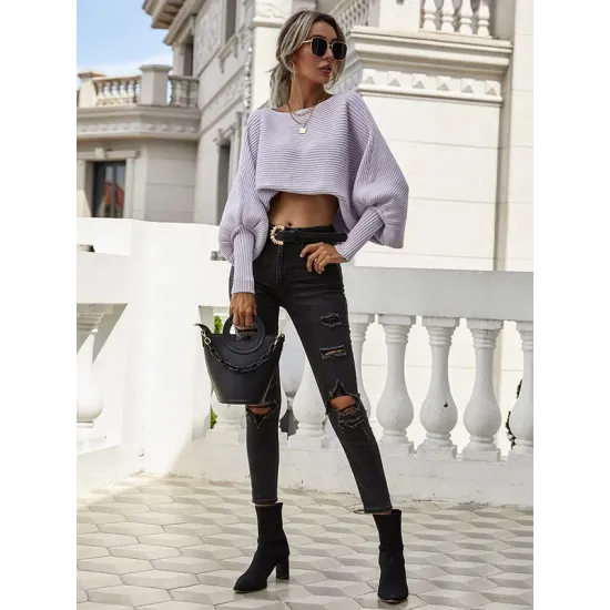 Casual Loose 6 Colors Off-The-Shoulder Long Sleeves Sweater Top Casual Loose 6 Colors Off-The-Shoulder Long Sleeves Sweater Top