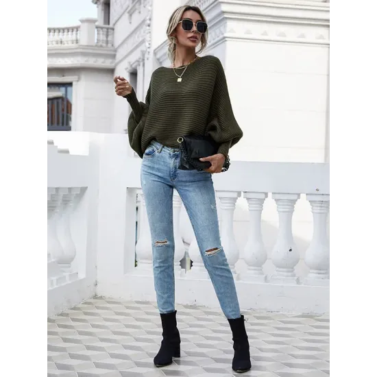 Casual Loose 6 Colors Off-The-Shoulder Long Sleeves Sweater Top Casual Loose 6 Colors Off-The-Shoulder Long Sleeves Sweater Top