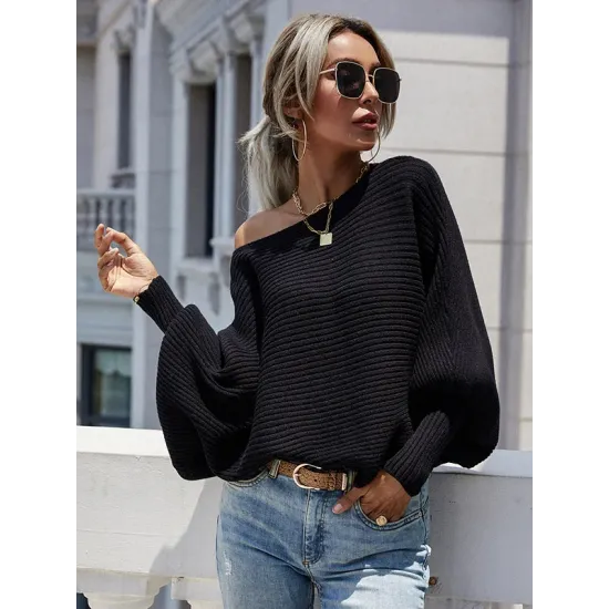 Casual Loose 6 Colors Off-The-Shoulder Long Sleeves Sweater Top Casual Loose 6 Colors Off-The-Shoulder Long Sleeves Sweater Top