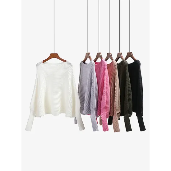 Casual Loose 6 Colors Off-The-Shoulder Long Sleeves Sweater Top Casual Loose 6 Colors Off-The-Shoulder Long Sleeves Sweater Top