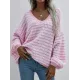 Original Loose Striped 8 Colors V-Neck Long Sleeves Sweater Top