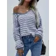 Original Loose Striped 8 Colors V-Neck Long Sleeves Sweater Top