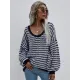 Original Loose Striped 8 Colors V-Neck Long Sleeves Sweater Top