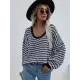 Original Loose Striped 8 Colors V-Neck Long Sleeves Sweater Top