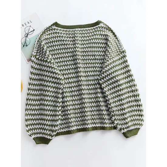 Original Loose Striped 8 Colors V-Neck Long Sleeves Sweater Top