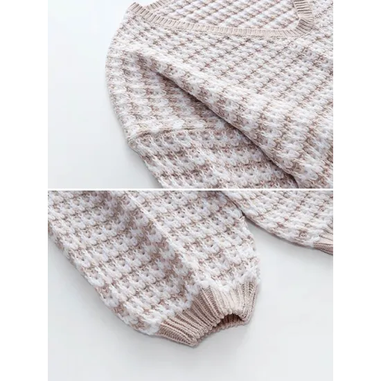 Original Loose Striped 8 Colors V-Neck Long Sleeves Sweater Top