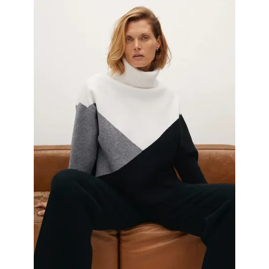 Original Loose Split-Joint Contrast Color High-Neck Long Sleeves Sweater Top Original Loose Split-Joint Contrast Color High-Neck Long Sleeves Sweater Top