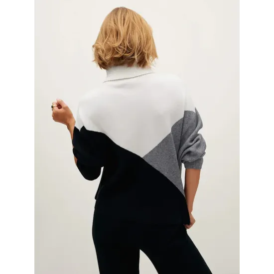 Original Loose Split-Joint Contrast Color High-Neck Long Sleeves Sweater Top Original Loose Split-Joint Contrast Color High-Neck Long Sleeves Sweater Top