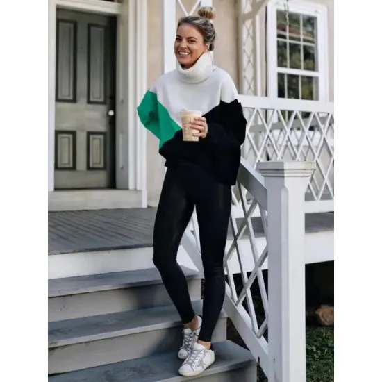Original Loose Split-Joint Contrast Color High-Neck Long Sleeves Sweater Top Original Loose Split-Joint Contrast Color High-Neck Long Sleeves Sweater Top