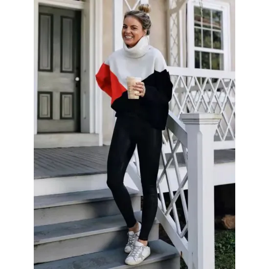 Original Loose Split-Joint Contrast Color High-Neck Long Sleeves Sweater Top Original Loose Split-Joint Contrast Color High-Neck Long Sleeves Sweater Top