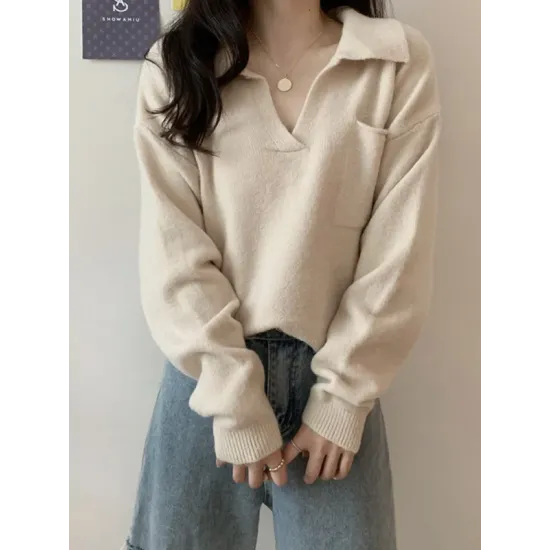 Casual Simple 6 Colors V-Neck Long Sleeves Sweater Top Casual Simple 6 Colors V-Neck Long Sleeves Sweater Top